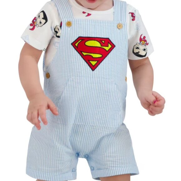 Superman Superhero Shortall 2 Piece Set BABY BOY SIZE 12 MONTHS NEW - Picture 3 of 5